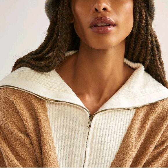 Anthropologie Women Dolan Sherpa Quarter Zip Pullover L Casual Neutral Cozy - Picture 3 of 12
